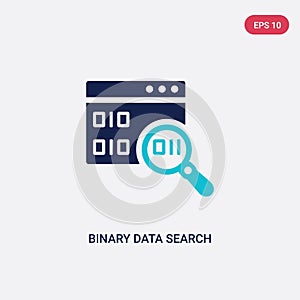 Two color binary data search vector icon from business and analytics concept. isolated blue binary data search vector sign symbol