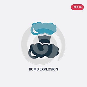 Two color bomb explosion vector icon from meteorology concept. isolated blue bomb explosion vector sign symbol can be use for web