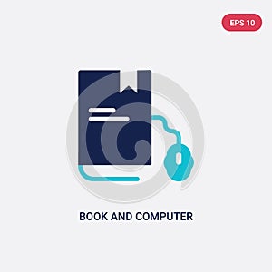 Two color book and computer mouse vector icon from computer concept. isolated blue book and computer mouse vector sign symbol can