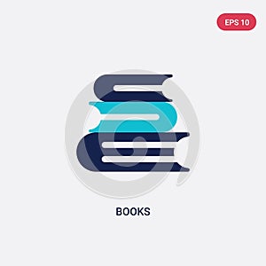 Two color books vector icon from education 2 concept. isolated blue books vector sign symbol can be use for web, mobile and logo.