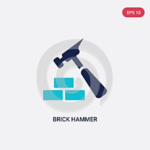 Two color brick hammer vector icon from construction concept. isolated blue brick hammer vector sign symbol can be use for web,