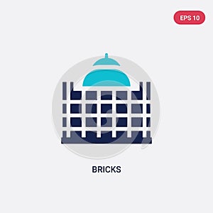 Two color bricks vector icon from history concept. isolated blue bricks vector sign symbol can be use for web, mobile and logo.