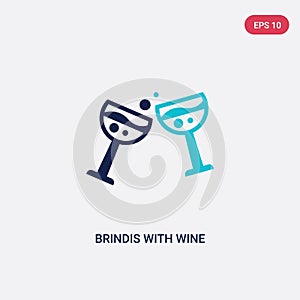 Two color brindis with wine glasses vector icon from drinks concept. isolated blue brindis with wine glasses vector sign symbol