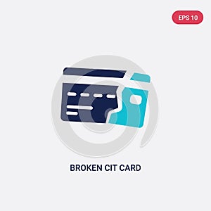 Two color broken cit card vector icon from business concept. isolated blue broken cit card vector sign symbol can be use for web, photo