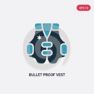 Two color bullet proof vest vector icon from security concept. isolated blue bullet proof vest vector sign symbol can be use for