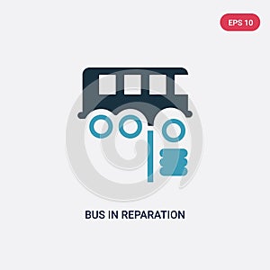 Two color bus in reparation vector icon from mechanicons concept. isolated blue bus in reparation vector sign symbol can be use