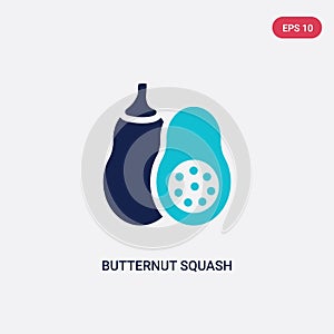 Two color butternut squash vector icon from gastronomy concept. isolated blue butternut squash vector sign symbol can be use for