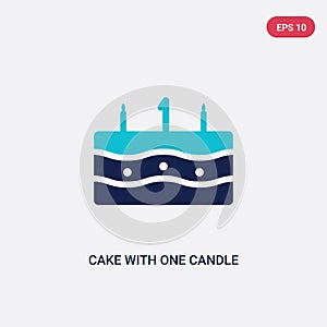 Two color cake with one candle vector icon from food concept. isolated blue cake with one candle vector sign symbol can be use for