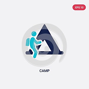 two color camp vector icon from outdoor activities concept. isolated blue camp vector sign symbol can be use for web, mobile and