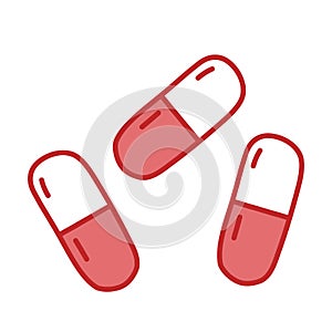 Two color capsule tablets or pills, cold and flu treatment, vector