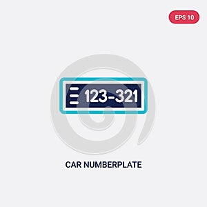 Two color car numberplate vector icon from car parts concept. isolated blue car numberplate vector sign symbol can be use for web