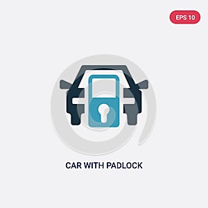 Two color car with padlock vector icon from mechanicons concept. isolated blue car with padlock vector sign symbol can be use for
