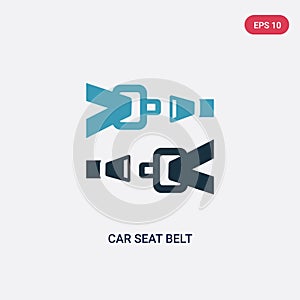 Two color car seat belt vector icon from mechanicons concept. isolated blue car seat belt vector sign symbol can be use for web,