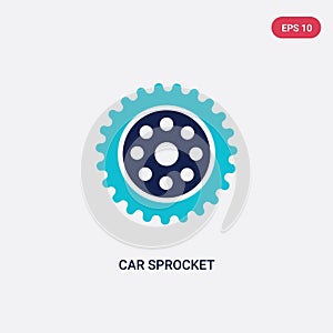 Two color car sprocket vector icon from car parts concept. isolated blue car sprocket vector sign symbol can be use for web,