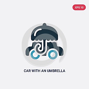 Two color car with an umbrella vector icon from mechanicons concept. isolated blue car with an umbrella vector sign symbol can be
