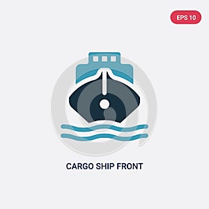 Two color cargo ship front view vector icon from people skills concept. isolated blue cargo ship front view vector sign symbol can