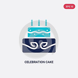 Two color celebration cake vector icon from food concept. isolated blue celebration cake vector sign symbol can be use for web,