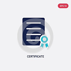 Two color certificate vector icon from delivery and logistic concept. isolated blue certificate vector sign symbol can be use for