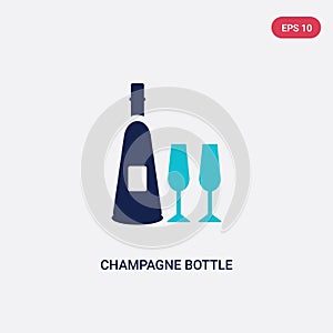 Two color champagne bottle vector icon from food concept. isolated blue champagne bottle vector sign symbol can be use for web, photo