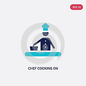 Two color chef cooking on stove vector icon from food concept. isolated blue chef cooking on stove vector sign symbol can be use