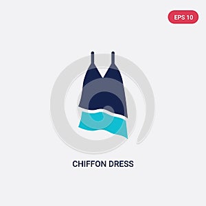 Two color chiffon dress vector icon from clothes concept. isolated blue chiffon dress vector sign symbol can be use for web,