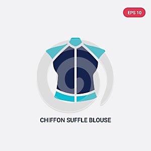 Two color chiffon suffle blouse vector icon from clothes concept. isolated blue chiffon suffle blouse vector sign symbol can be