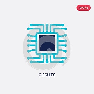 Two color circuits vector icon from hardware concept. isolated blue circuits vector sign symbol can be use for web, mobile and