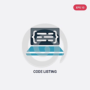 Two color code listing vector icon from programming concept. isolated blue code listing vector sign symbol can be use for web,