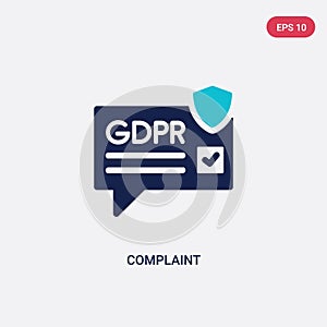 Two color complaint vector icon from gdpr concept. isolated blue complaint vector sign symbol can be use for web, mobile and logo