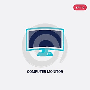 Two color computer monitor vector icon from computer concept. isolated blue computer monitor vector sign symbol can be use for web