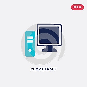 Two color computer set vector icon from computer concept. isolated blue computer set vector sign symbol can be use for web, mobile