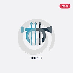 Two color cornet vector icon from music concept. isolated blue cornet vector sign symbol can be use for web, mobile and logo. eps