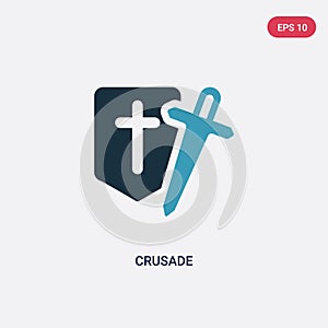 Two color crusade vector icon from religion-2 concept. isolated blue crusade vector sign symbol can be use for web, mobile and