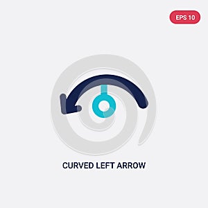 Two color curved left arrow vector icon from arrows concept. isolated blue curved left arrow vector sign symbol can be use for web