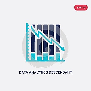 Two color data analytics descendant graphic vector icon from business concept. isolated blue data analytics descendant graphic