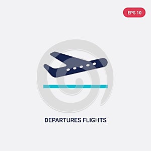 Two color departures flights vector icon from airport terminal concept. isolated blue departures flights vector sign symbol can be