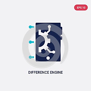 Two color difference engine vector icon from artificial intellegence concept. isolated blue difference engine vector sign symbol