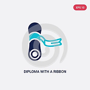 Two color diploma with a ribbon vector icon from education concept. isolated blue diploma with a ribbon vector sign symbol can be