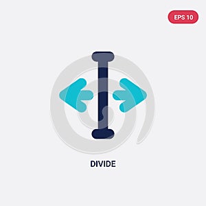 Two color divide vector icon from arrows 2 concept. isolated blue divide vector sign symbol can be use for web, mobile and logo.