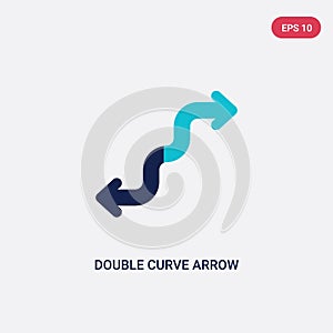 Two color double curve arrow vector icon from arrows concept. isolated blue double curve arrow vector sign symbol can be use for