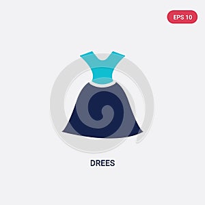 Two color drees vector icon from clothes concept. isolated blue drees vector sign symbol can be use for web, mobile and logo. eps