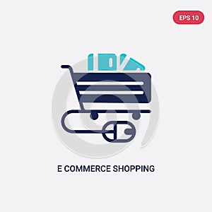 Two color e commerce shopping cart tool vector icon from commerce concept. isolated blue e commerce shopping cart tool vector sign