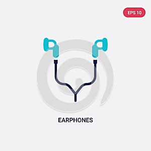 Two color earphones vector icon from electronic devices concept. isolated blue earphones vector sign symbol can be use for web,