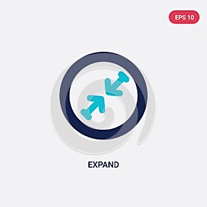 Two color expand vector icon from arrows 2 concept. isolated blue expand vector sign symbol can be use for web, mobile and logo.