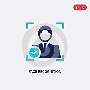 Two color face recognition vector icon from artificial intellegence concept. isolated blue face recognition vector sign symbol can photo