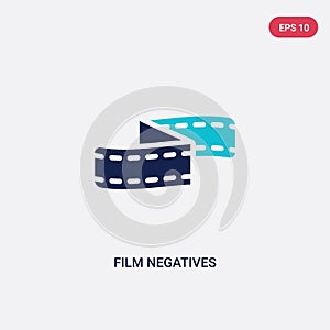 Two color film negatives vector icon from cinema concept. isolated blue film negatives vector sign symbol can be use for web,