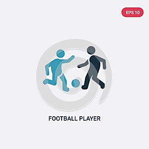 Two color football player with ball vector icon from sports concept. isolated blue football player with ball vector sign symbol