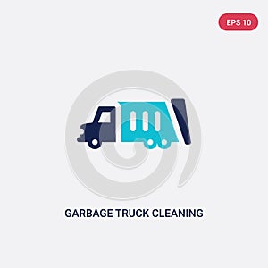 Two color garbage truck cleaning vector icon from cleaning concept. isolated blue garbage truck cleaning vector sign symbol can be