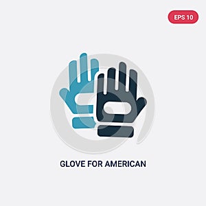 Two color glove for american football player vector icon from sports concept. isolated blue glove for american football player