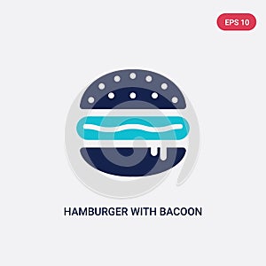 Two color hamburger with bacoon vector icon from food concept. isolated blue hamburger with bacoon vector sign symbol can be use